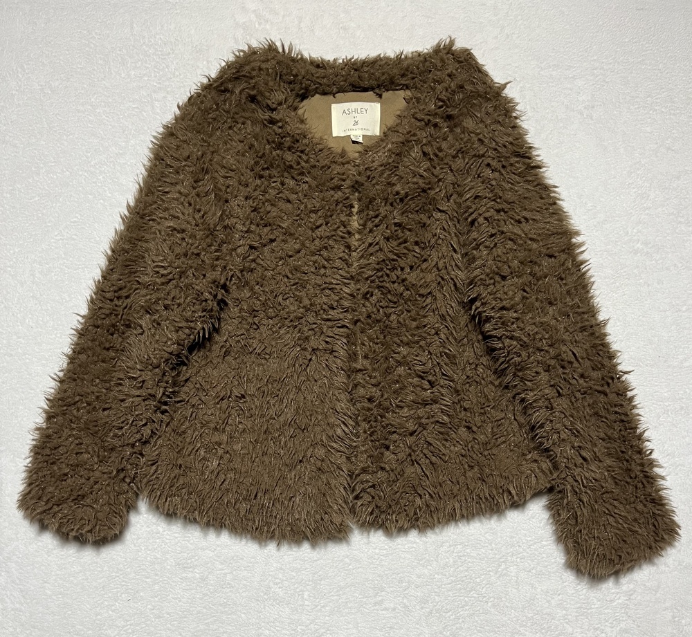 Ashley by 26 International Jacket Womens XL Brown Faux Fur Shaggy Coat Polyester